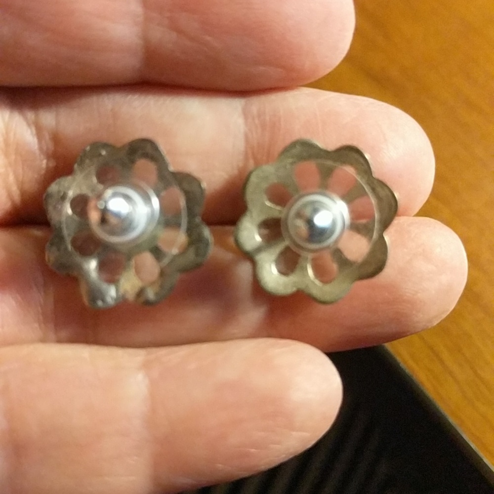 SS Native American Turquoise Sand Cast Earrings - Picture 3 of 3